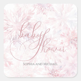 Winter Baby Shower Girl Pink Snowflake Quadratischer Aufkleber