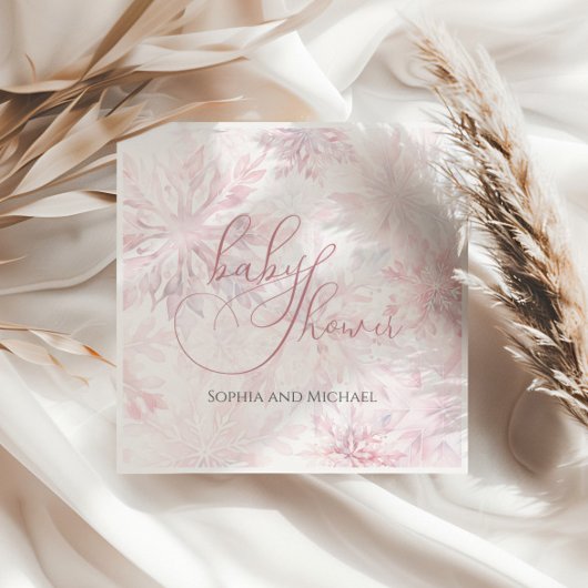 Winter Baby Shower Girl Pink Snowflake Serviette