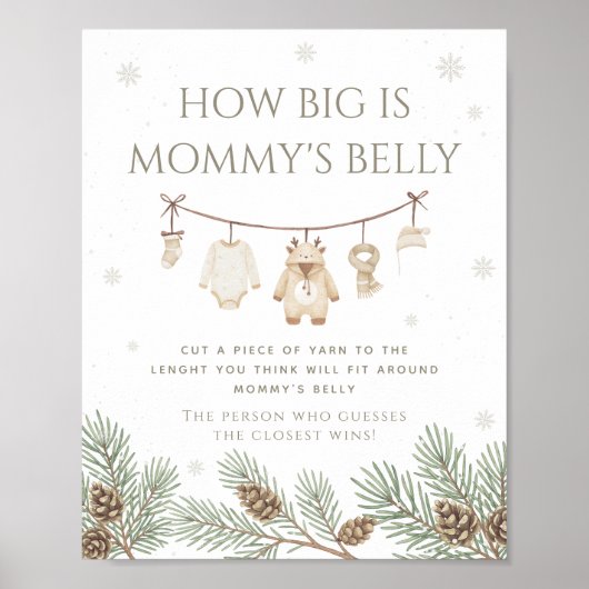 Winter Baby Shower Guess How Big is Her Belly Game Poster (Vorne)