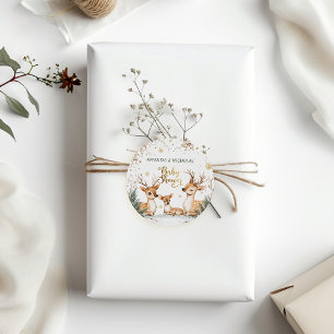 Winter Baby Shower mit Rehen Runder Aufkleber