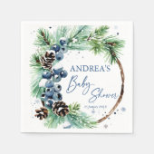 Winter baby shower pines wreath monogrammed serviette (Vorderseite)