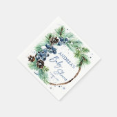 Winter baby shower pines wreath monogrammed serviette (Ecke)
