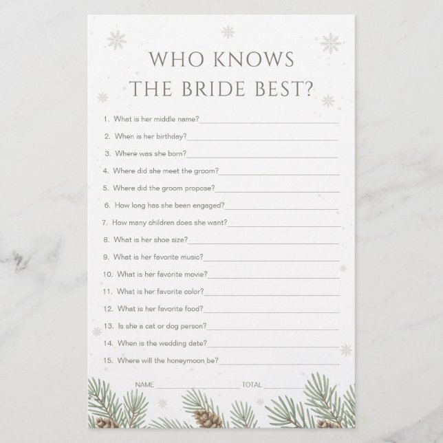 Winter-Baby-Shower-Spiel: Wer kennt die Braut am b (Vorderseite)
