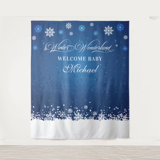 Winter Baby Shower Welcome Baby banner backdrop Wandteppich (Vorderseite)