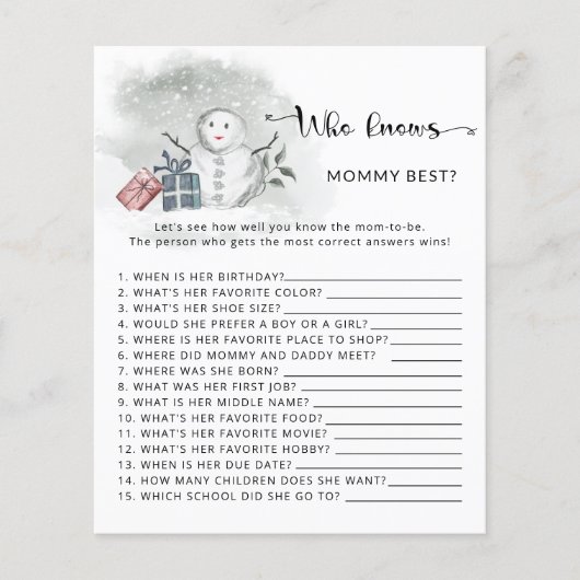 Winter Baby Shower Wer das beste Spiel der Mama ke (Vorderseite)