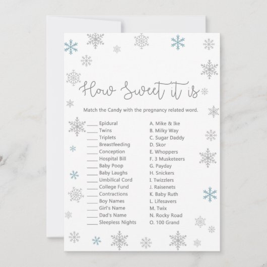 Winter Baby Showgame mit Antwort auf die 12x18 Einladung (Vorderseite)