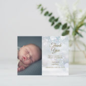 Winter Baby SnowflakesDanke Foto Birth  Ankündigungspostkarte (Stehend Vorderseite)