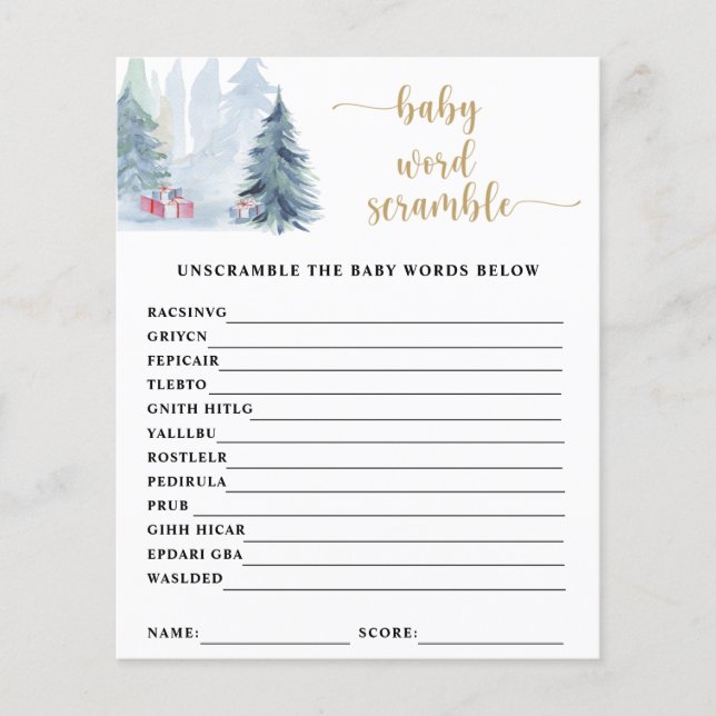 Winter Baby Word Scramble | Baby Showspiel (Vorderseite)