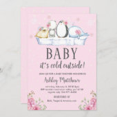 Winter Babydusche einladen, Wintertiere arktisch Einladung (Vorne/Hinten)