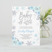 Winter-Babyparty-Einladungs-Blau und Silber Einladung (Stehend Vorderseite)