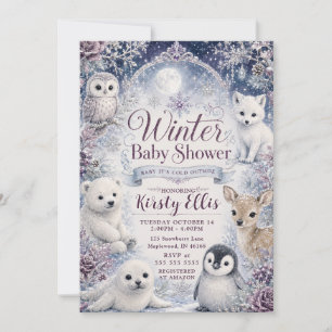 Winter Babyparty mit arktischen Tieren Einladung