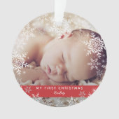 Winter Baby's First Christmas Snowflakes auf Red Ornament (Vorderseite)