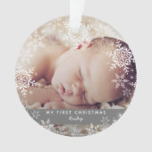 Winter Baby's First Christmas Snowflakes Foto Ornament (Vorderseite)