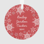 Winter Baby's First Christmas Snowflakes Foto Ornament (Rückseite)