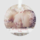Winter Baby's First Christmas Snowflakes Foto Ornament (Vorderseite)