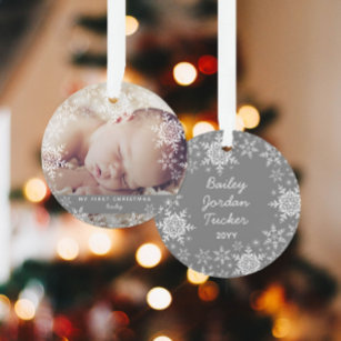 Winter Baby's First Christmas Snowflakes Foto Ornament