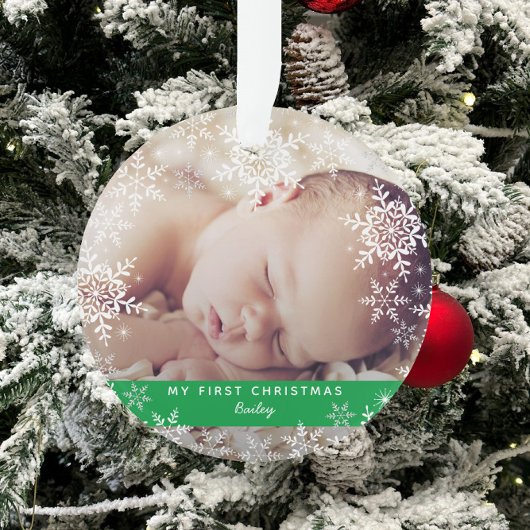 Winter Baby's First Christmas Snowflakes Foto Ornament