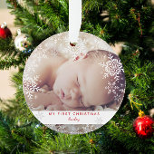 Winter Baby's First Christmas Snowflakes Foto Ornament