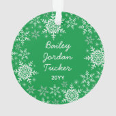 Winter Baby's First Christmas Snowflakes Foto Ornament (Rückseite)
