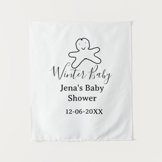 Winter-Babyshower-Keks schwarz gekritzelt handgeze Wandteppich (Vorderseite)