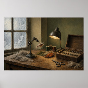 Winter Bank Fly Tying Desk Fly Fishing Poster