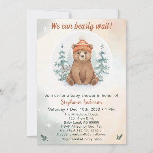 Winter-Bär-Babyshower Wald Neutral Einladung (Vorderseite)