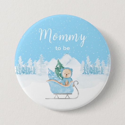 Winter Bär Blau Schlitten werdende Mutti Button (Vorderseite)