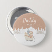 Winter Bär Brauner Schlitten Daddy wird Papa Button (Vorne & Hinten)