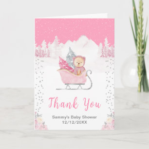 Winter Bär Pink Schlitten Baby Shower Danke