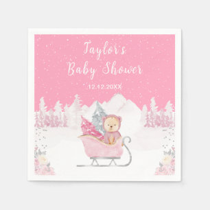 Winter Bär Pink Schlitten Baby Shower Serviette