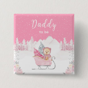 Winter Bär Rosa Schlitten Daddy wird Papa Button