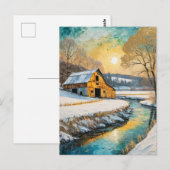 winter barn along the Stream Postkarte (Vorne/Hinten)