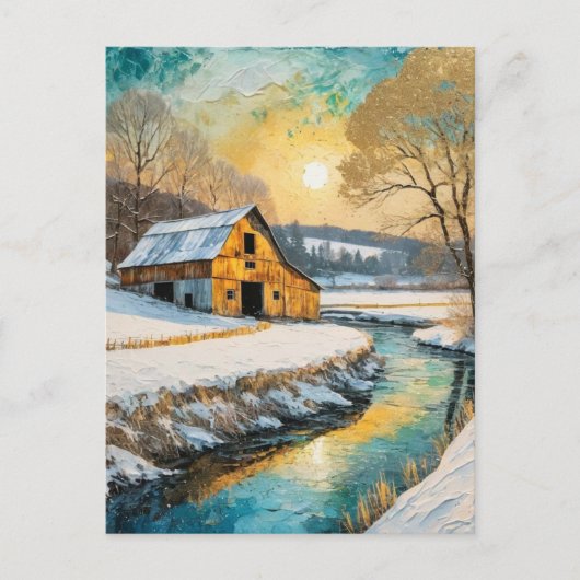 winter barn along the Stream Postkarte (Vorderseite)