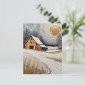 winter barn with golden details postkarte (Stehend Vorderseite)