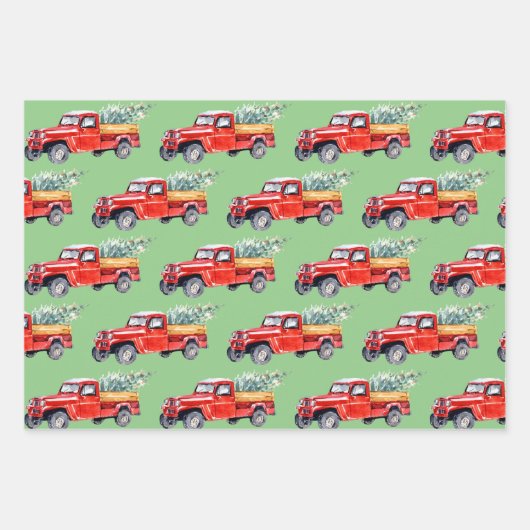 Winter-Barnbahn & LKW Trio Geschenkpapier Set (Vorderseite)