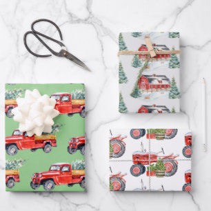 Winter-Barnbahn & LKW Trio Geschenkpapier Set