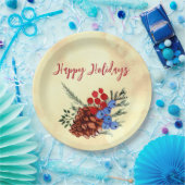 Winter Barries Cone Frohe Weihnachtsbaumen Gelb Pappteller (Party)