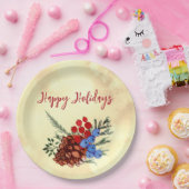Winter Barries Cone Frohe Weihnachtsbaumen Gelb Pappteller (Party)