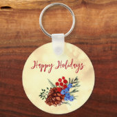 Winter Barries Frohe Weihnachtsbaumen Gelb Rot Schlüsselanhänger (Vorderseite)