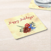 Winter Barries Happy Holidays Trees Yellow Red Rechteckiger Pappuntersetzer (angewinkelt)