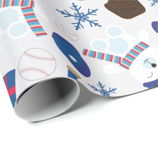Winter Baseball-Muster Geschenkpapier (Rolleneckpunkt)