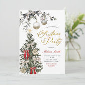 Winter Baubles Red Bow Star Christmas Tree Party Einladung (Stehend Vorderseite)