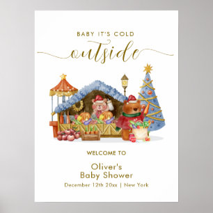 Winter-Bauernhof-Marktplatz-Bär-Baby-Party-Willkom Poster