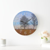 Winter-Baum-u. Bauernhof-Zaun-Weiden-Kunst Große Wanduhr (Zuhause)