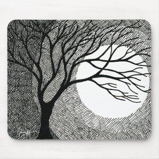 Winter-Baum und Mond in Schwarzweiss Mousepad (Vorne)
