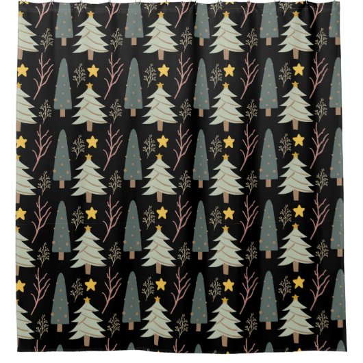 Winter Bäume Wald Moderne Weihnachtsmuster Woods Duschvorhang (Vorderseite)