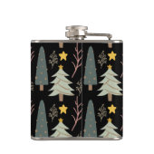 Winter Bäume Weihnachtswald Muster Schwarz Grün Flachmann (Rückseite)