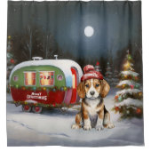 Winter Beagle Karawan Weihnachtsabenteuer Duschvorhang (Vorderseite)