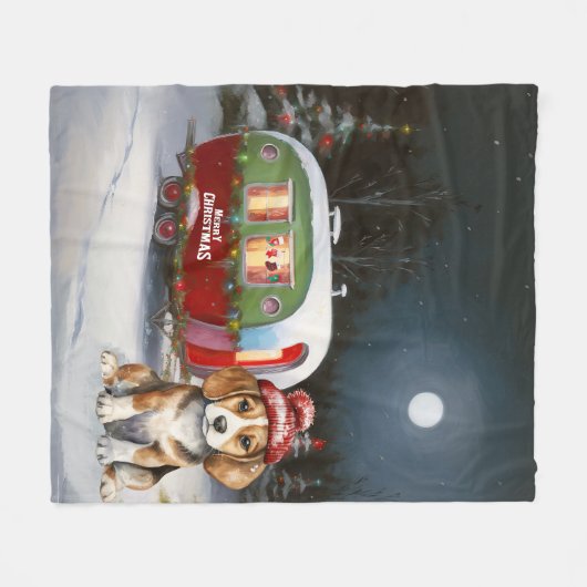 Winter Beagle Karawan Weihnachtsabenteuer Fleecedecke (Vorderseite (Horizontal))