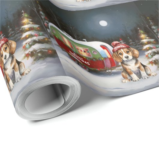 Winter Beagle Karawan Weihnachtsabenteuer Geschenkpapier (Rolleneckpunkt)